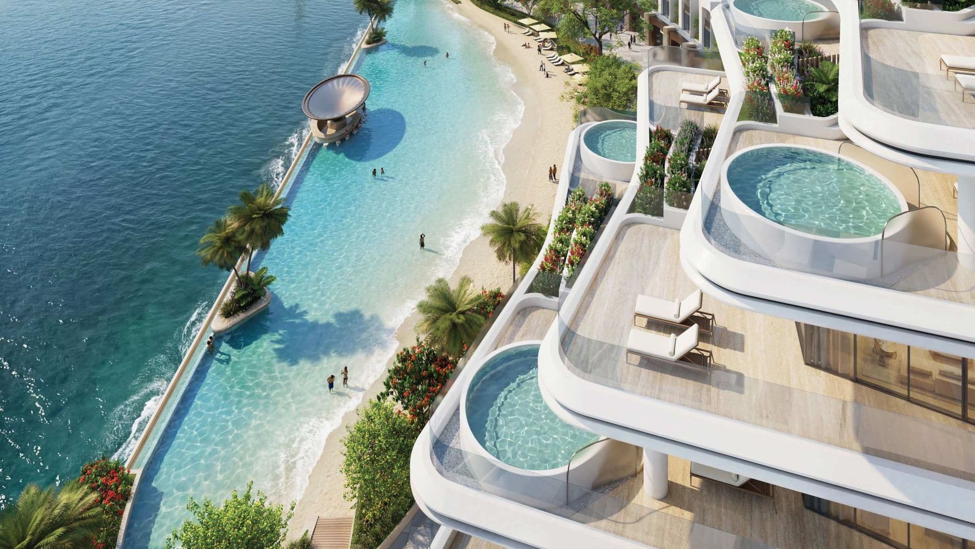 Canal-side residences and pool decks